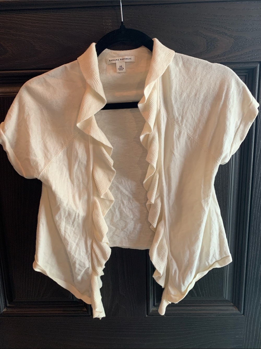 Cream Merino Wool Blend Banana Republic Ruffle Short Sleeve Open Cardigan